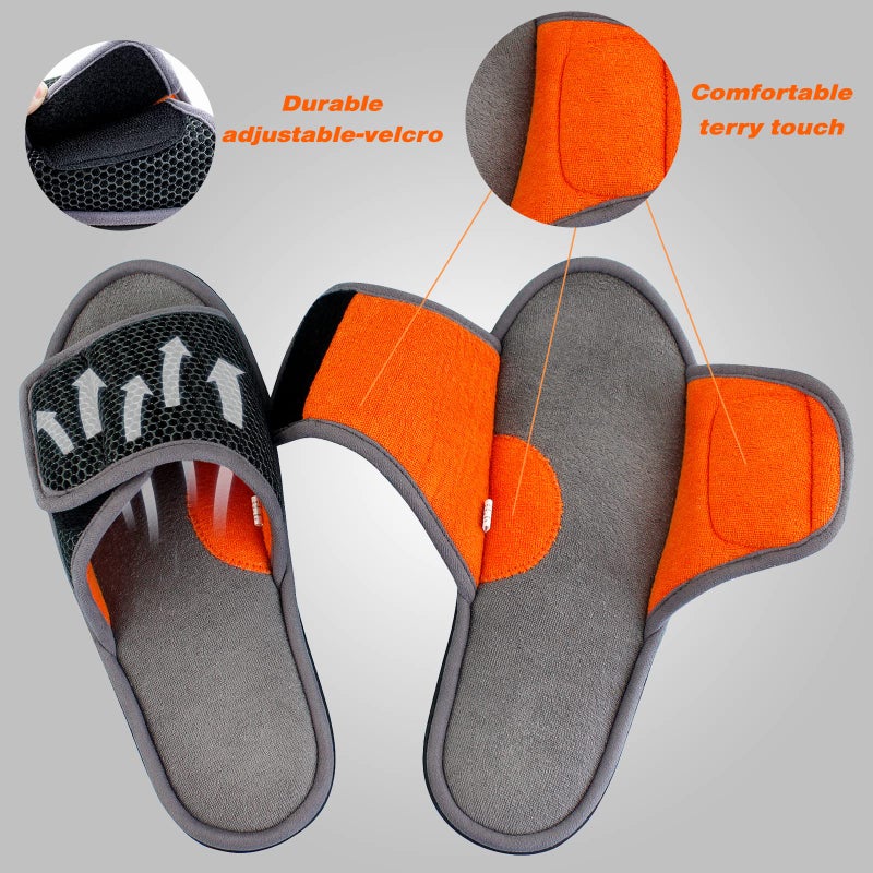 WALKFUN Adjustable House Slippers for Men Open Toe Breathable Indoor Slip on Mens Slides Sandals with Memory Foam for Bedroom,Patio(9-10,Grey) - Image 4